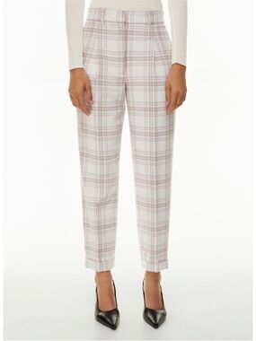 Wilfred Aritzia Pants Women’s 6 Purple and White Carrot High-Rise Plaid LIKE NEW